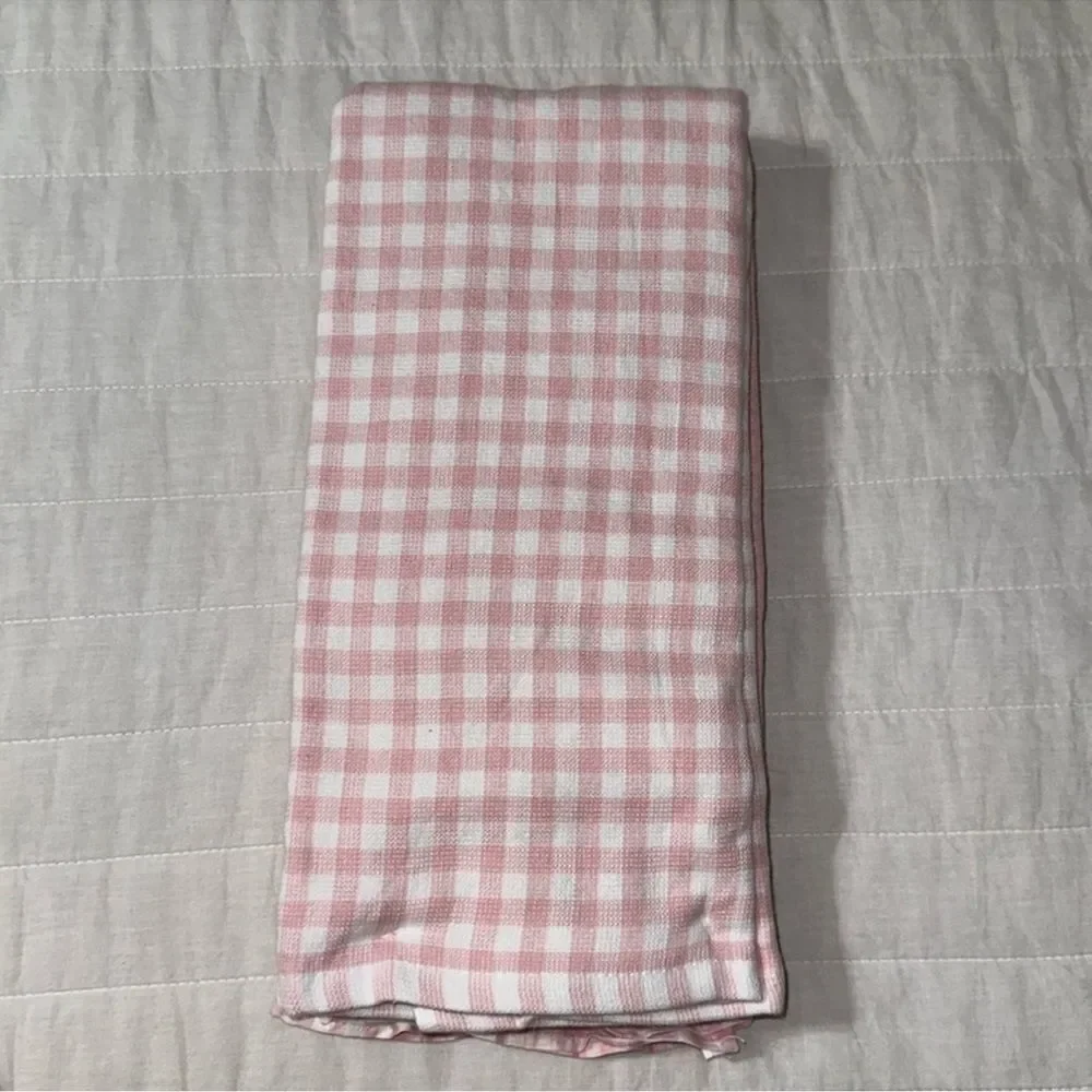 SHABBY CHIC White Pink Gingham Ivory Multi Quilted Pumpkin Ruffle Tea Towel Set
